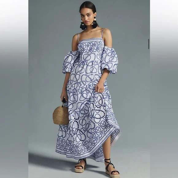 anthropologie blue white embroidered dress Buy Anthropologie Blue Maeve Denim Floral Embroidered Fit & Flare Midi Dress from Next USA